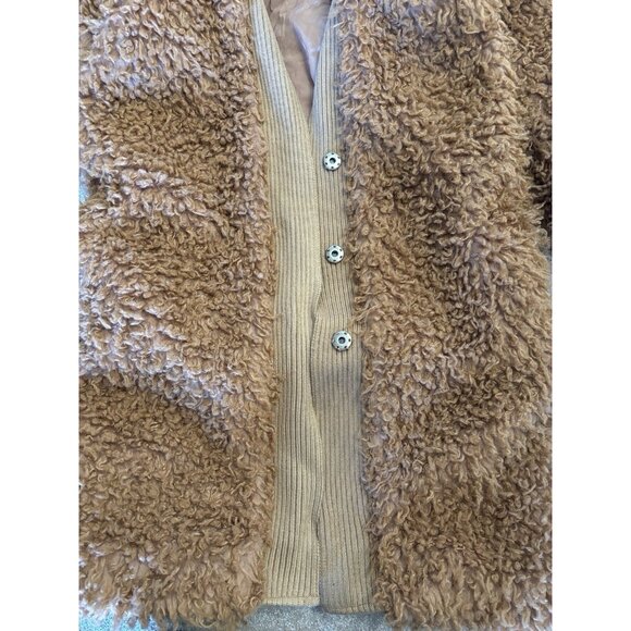 FREE PEOPLE Long Faux Mongolian Fur Cardigan Sweater Coat Coatigan Size S Shag - Picture 14 of 16